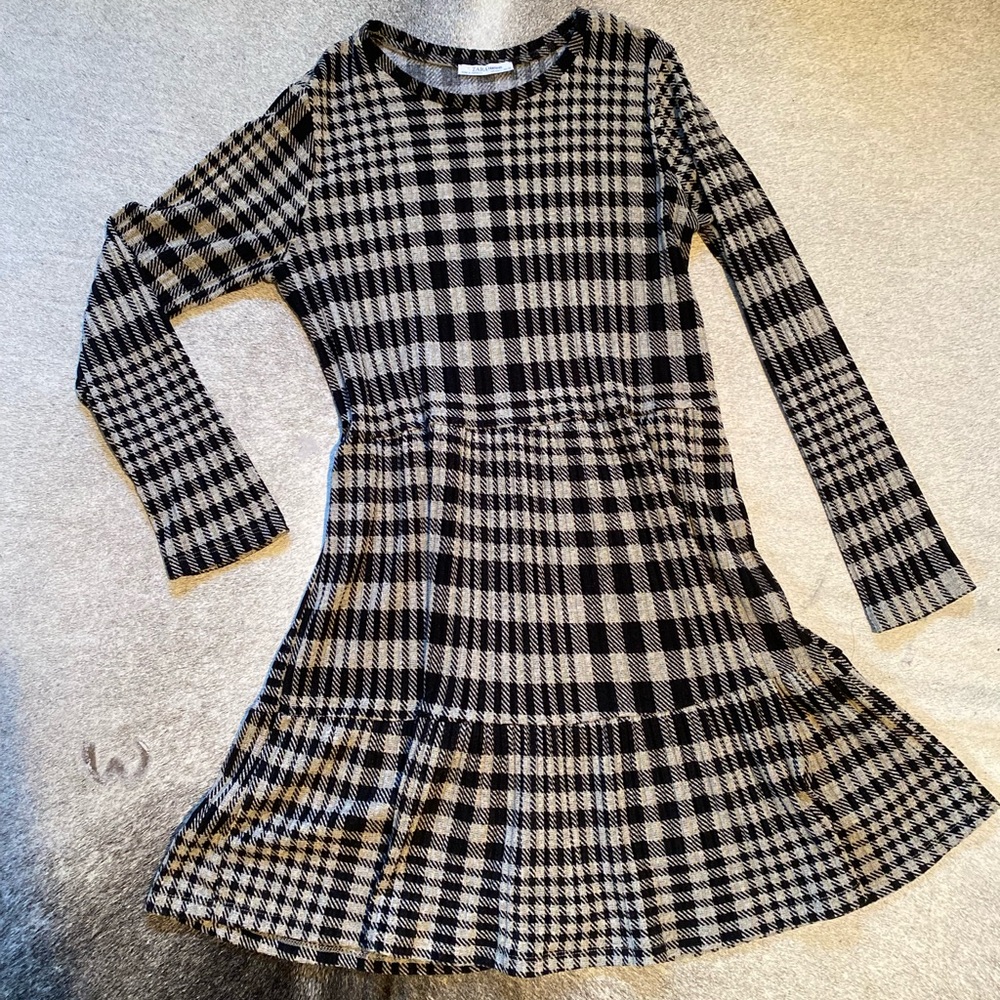 Zara Monochrome Plaid Long Sleeve Dress
